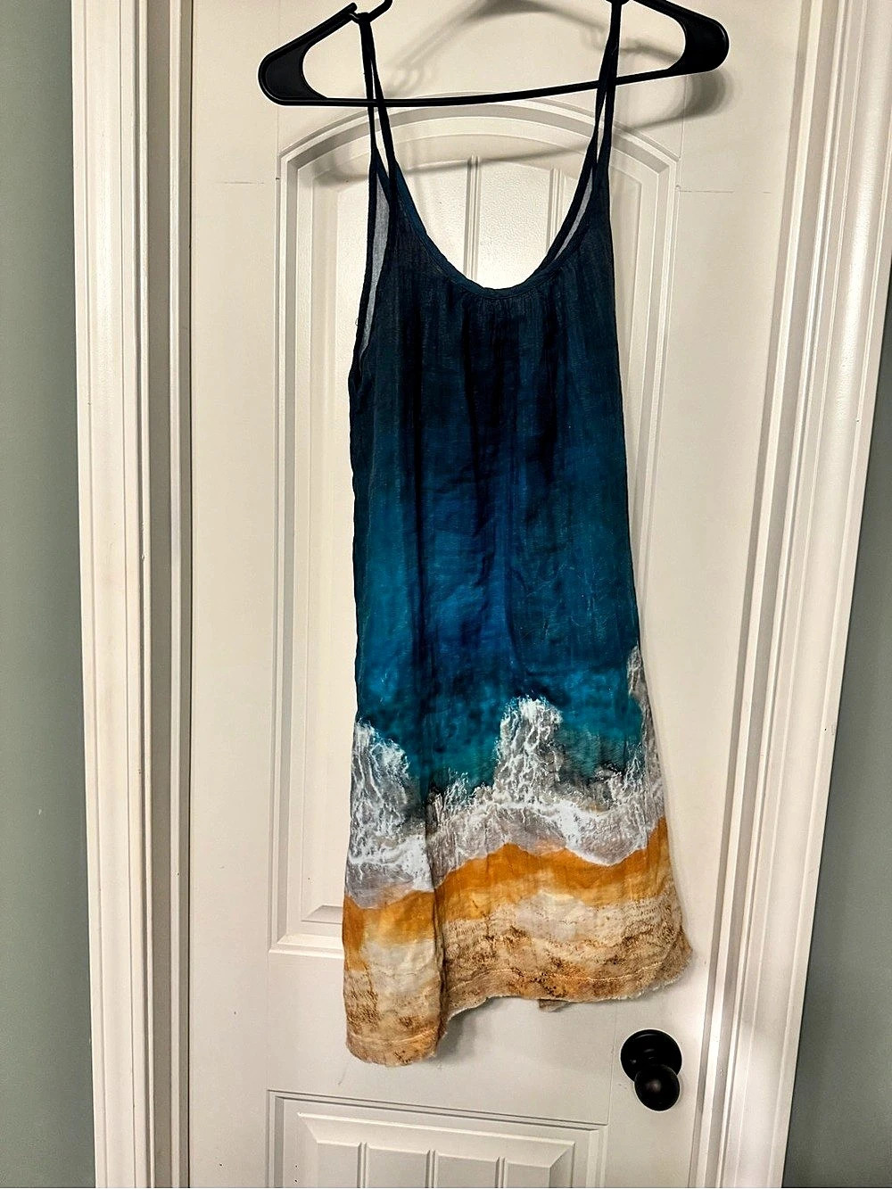 Natural Life XS/S Ocean Waves Beach Print Boho Maxi Slip Dress